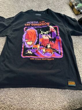 Portal to the Cat Dimension Graphic Tee - Black with Purple & Orange Print